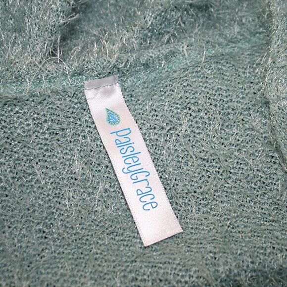 PAISLEY GRACE Cardigan Angora Blend Oversized Fuzzy Texture Open Front Teal XL - Picture 7 of 13